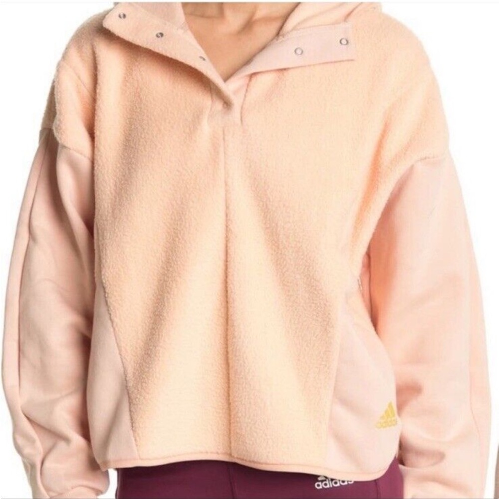 adidas Essentials Golden Logo Fleece Hoodie Sweatshirt Size 3X Blush Halo